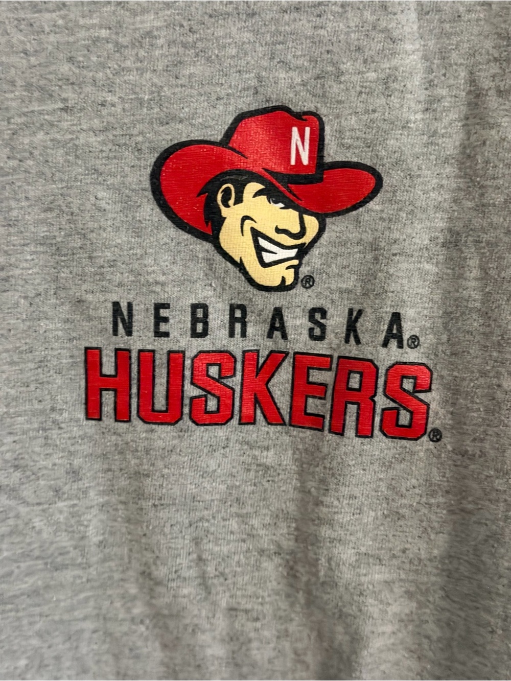 Russell Athletic Grey Long-Sleeve Nebraska Huskers Tee with Red Logo